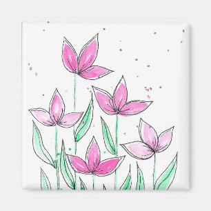 Aimant Fleurs aquarelles roses fantaisistes