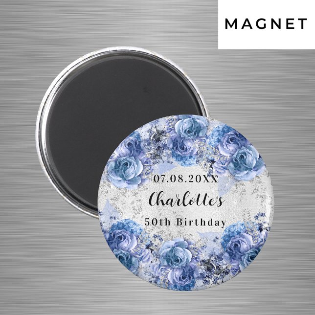 Aimant Fleurs argentées bleues pour anniversaire save the (Save the Date and keepsake!)
