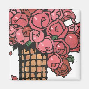 Aimant Fleurs Art Déco vintages, Roses de jardin rose