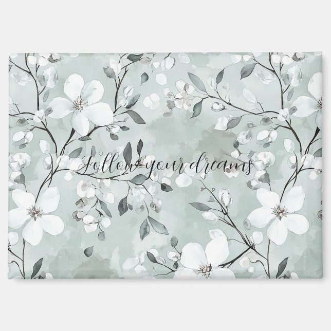 Aimant Fleurs blanches gris chic (Recto)