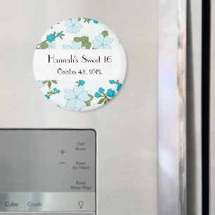 Aimant Fleurs Bleues, Motif De Fleurs, Douce 16