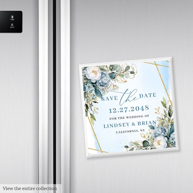 Aimant Fleurs Bleues Romantiques Eucalyptus Save The Date (Romantic Blue Flowers Eucalyptus Save The Date Magnet

)