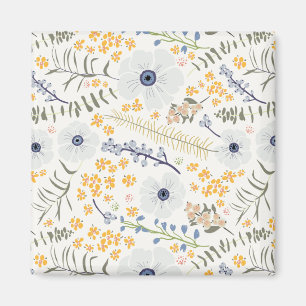 Aimant Fleurs botaniques bleues douces