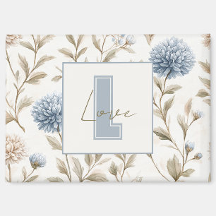 Aimant Fleurs Brunes Bleues Crème Monogramme Initial Amou