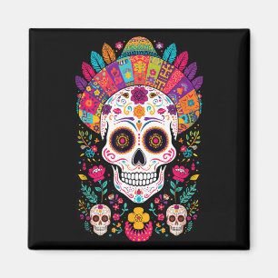 Aimant Fleurs de crâne colorées Tradition mexicaine Dia D