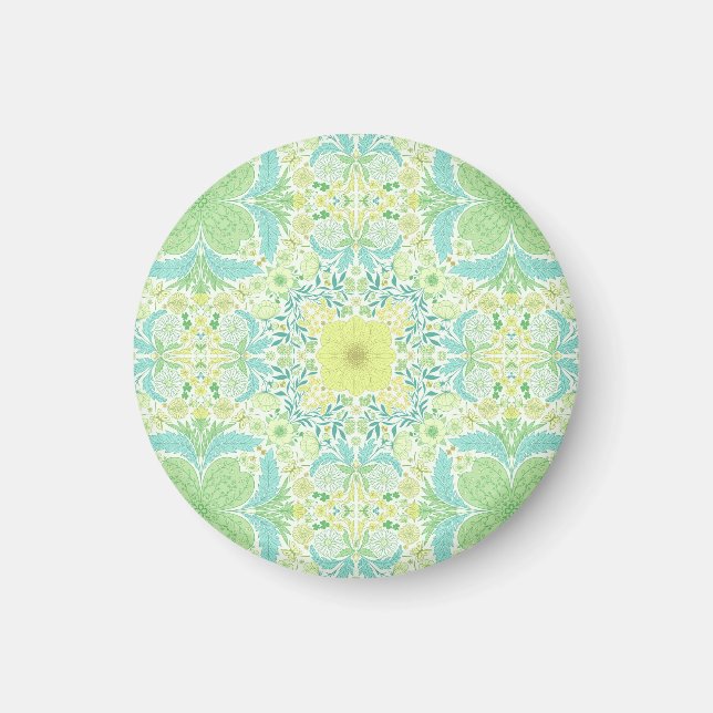Aimant Fleurs de jardin rétro en vert et jaune (Devant)