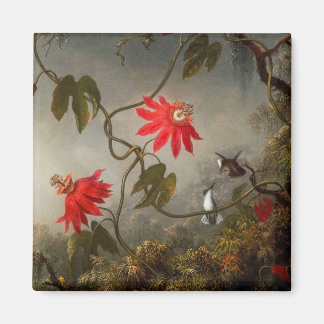 Aimant Fleurs de passion avec tête de colibris (Devant)