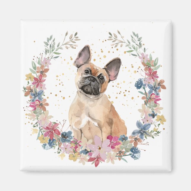 Aimant Fleurs de printemps de Bulldog français Wreath (Devant)