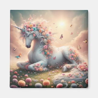Aimant Fleurs de printemps ensoleillées Unicorne