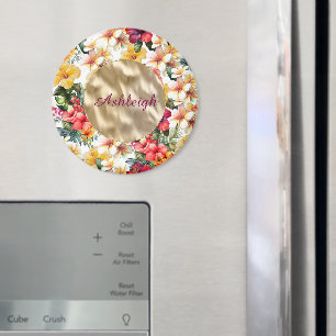 Aimant Fleurs de Tilleul Hibiscus Rouge Jaune Tropical Fê