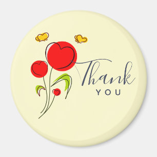 Aimant Fleurs du Coeur Rouge mignonnes Merci d'illustrati