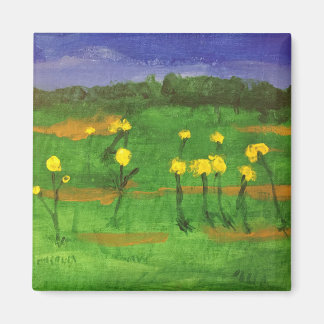 Aimant Fleurs jaunes dans l'aimant de peinture de champ