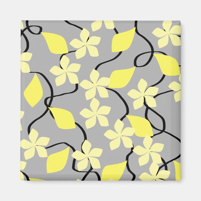 Aimant Fleurs jaunes et gris. Modèle floral. (Devant)