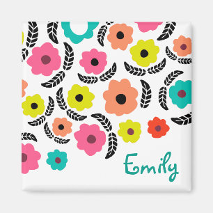 Aimant Fleurs lumineuses modernes et feuille noire person