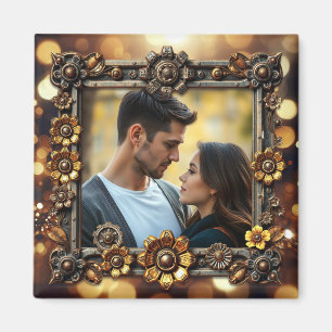 Aimant Fleurs métalliques Steampunk Photo personnalisée
