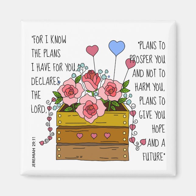 Aimant Fleurs peintes, verset de Jérémie 29:11 (Devant)
