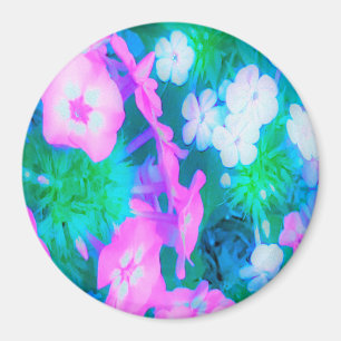 Aimant Fleurs Phlox de jardin rose, vert, bleu et blanc