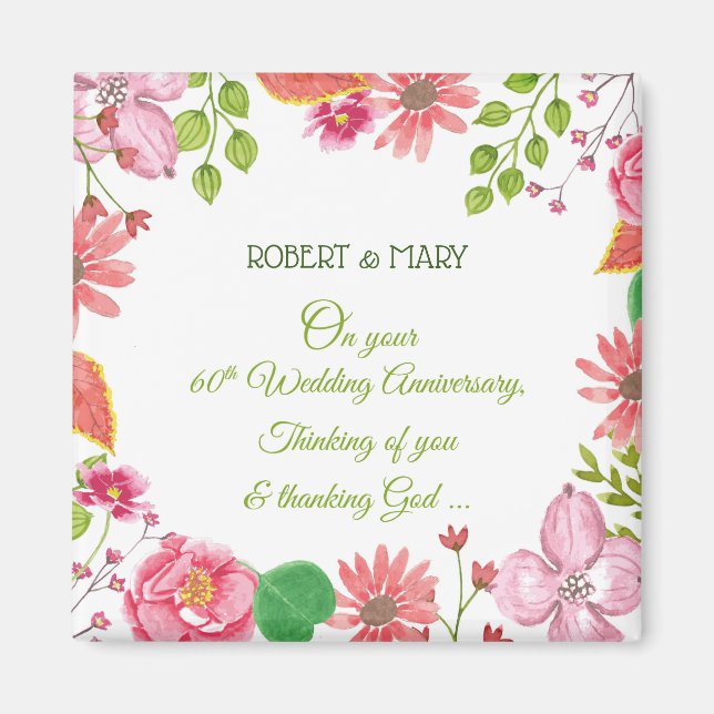 Aimant Fleurs religieuses du 60e anniversaire du Mariage (Devant)