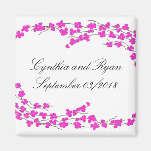 Aimant Fleurs roses chaudes Enregistrez la date
