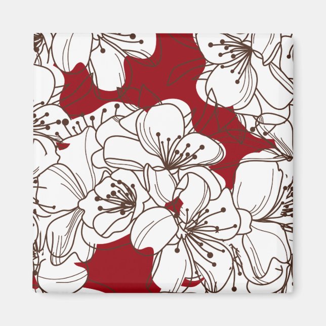 Aimant Fleurs sauvages blanches dessinées à la main sur r (Devant)