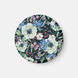 Aimant Fleurs sauvages d'anémone : motif vintage à l'aqua