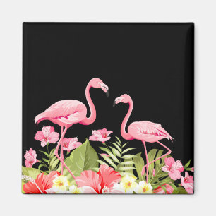 Aimant Fleurs tropicales et design de flamants roses