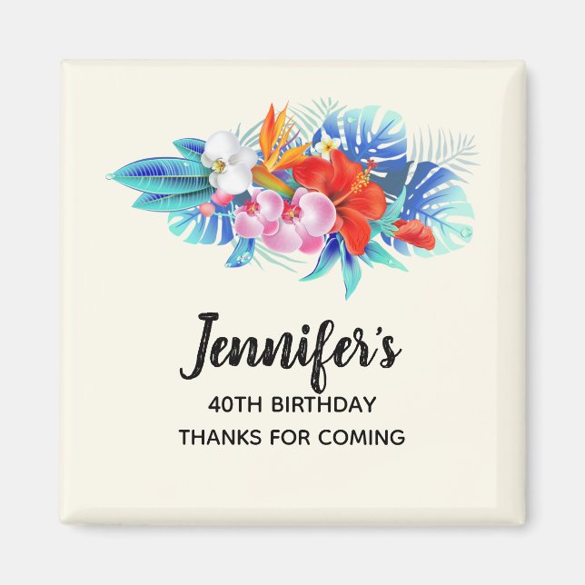 Aimant Fleurs tropicales exotiques en Merci rose et aquat (Devant)