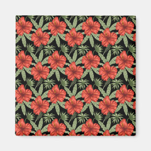 Aimant Fleurs tropicales rouges sans coutures motif vert 