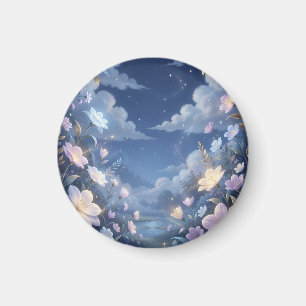 Aimant Fleurs violettes ciel nocturne étoilé fantaisie