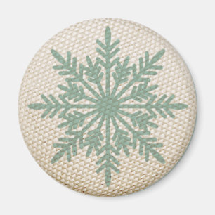 Aimant Flocon de neige brodé rustique hiver vintage