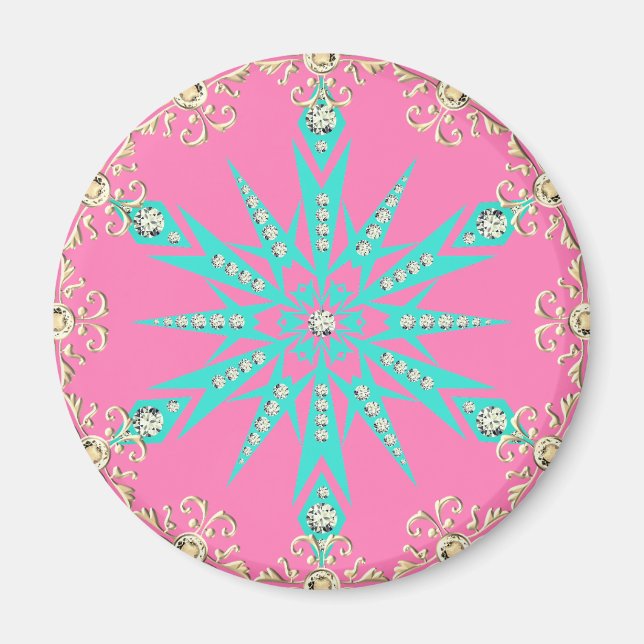 Aimant Flocon de neige du milieu du siècle rose turquoise (Devant)