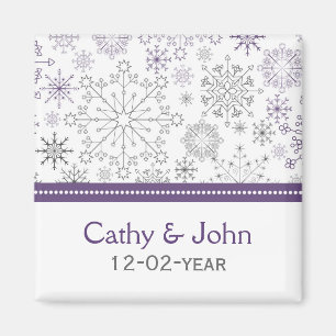 Aimant flocon de neige gris violet mariage d'hiver enregi
