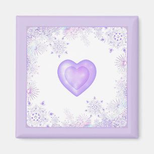 Aimant flocon de neige violet clair et coeur étincelant