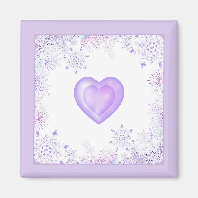 Aimant flocon de neige violet clair et coeur étincelant (Devant)