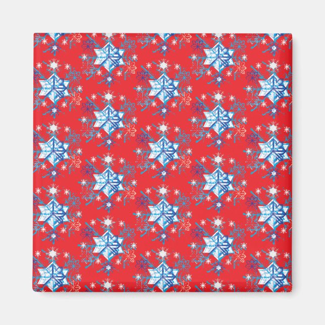 Aimant Flocons de neige et étoiles rouges et bleus de vac (Devant)