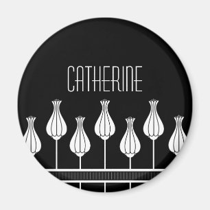 Aimant floral Art déco noir et blanc