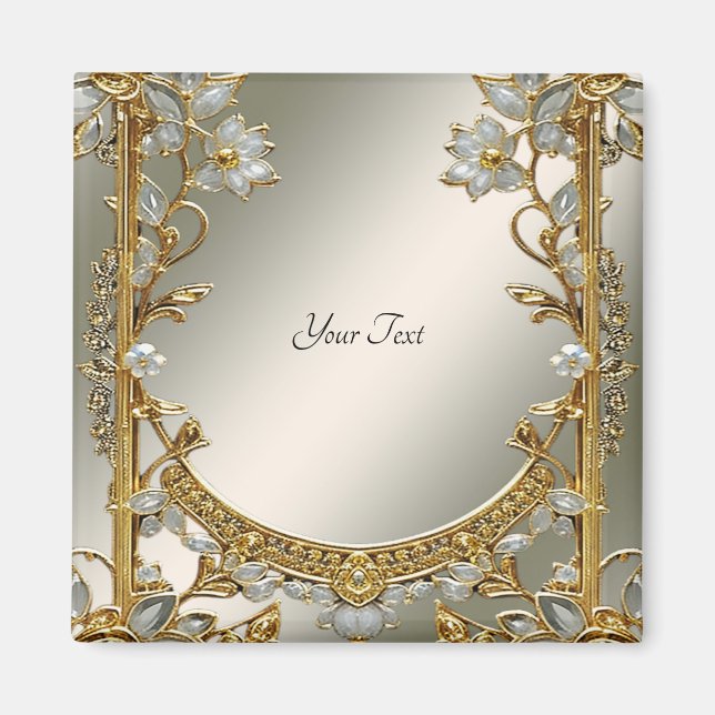 Aimant floral blanc orné d'or (Devant)