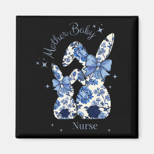Aimant Floral Blue Coquette Bow Bunny Pâques Mère par