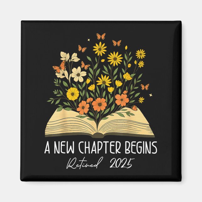 Aimant Floral Book A New Chapter Begins Retired Retiremen (Devant)