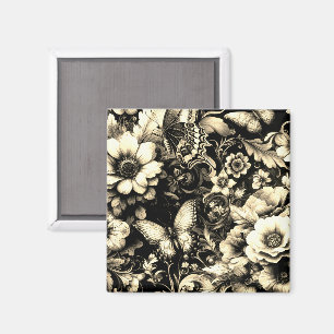 Aimant Floral d'antiquité d'or aux papillons