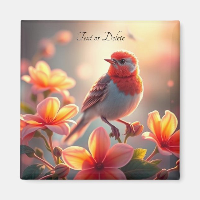 Aimant floral d'oiseau orange (Devant)