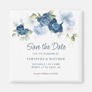 Aimant Floral Dusty Blue Elegant Enregistrer la date