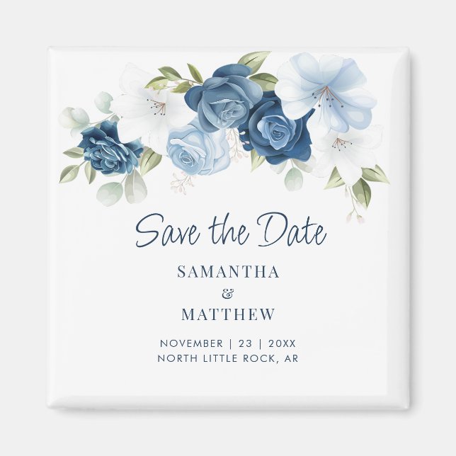 Aimant Floral Dusty Blue Elegant Enregistrer la date Keep (Devant)