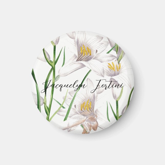 Aimant Floral Elegant Chic Cute Calligraphie Ajouter Nom (Devant)