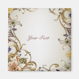 Aimant floral en or blanc