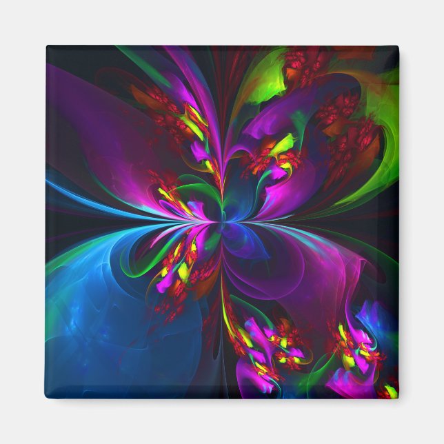 Aimant Floral moderne Art Abstrait Rouge Bleu Motif #15 (Devant)