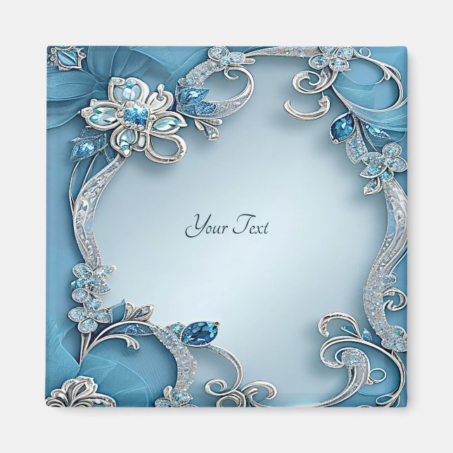 Aimant floral orné bleu (Devant)