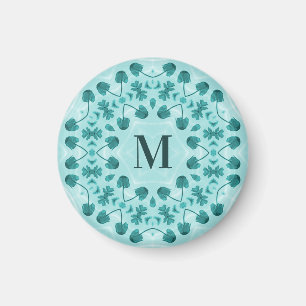 Aimant Floral Pattern, Teal Blue Initial