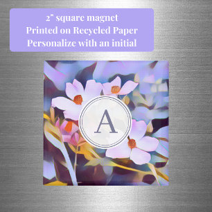 Aimant Floral pourpre et bleu avec initial