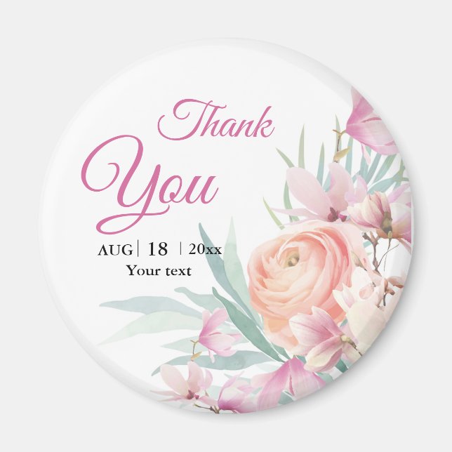 Aimant Floral rose et Merci Mariage orange (Devant)